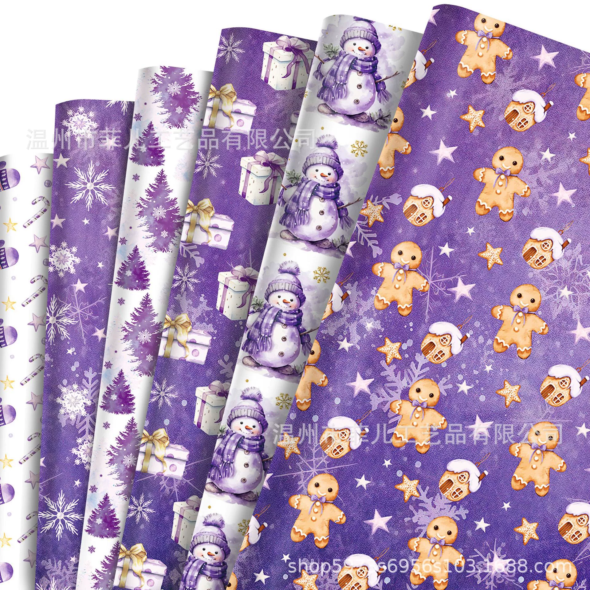 WZ163 Фиолетовая рождественская подарочная декоративная бумага для праздничных коробок, снежинки, снеговик, декоративная упаковочная бумага