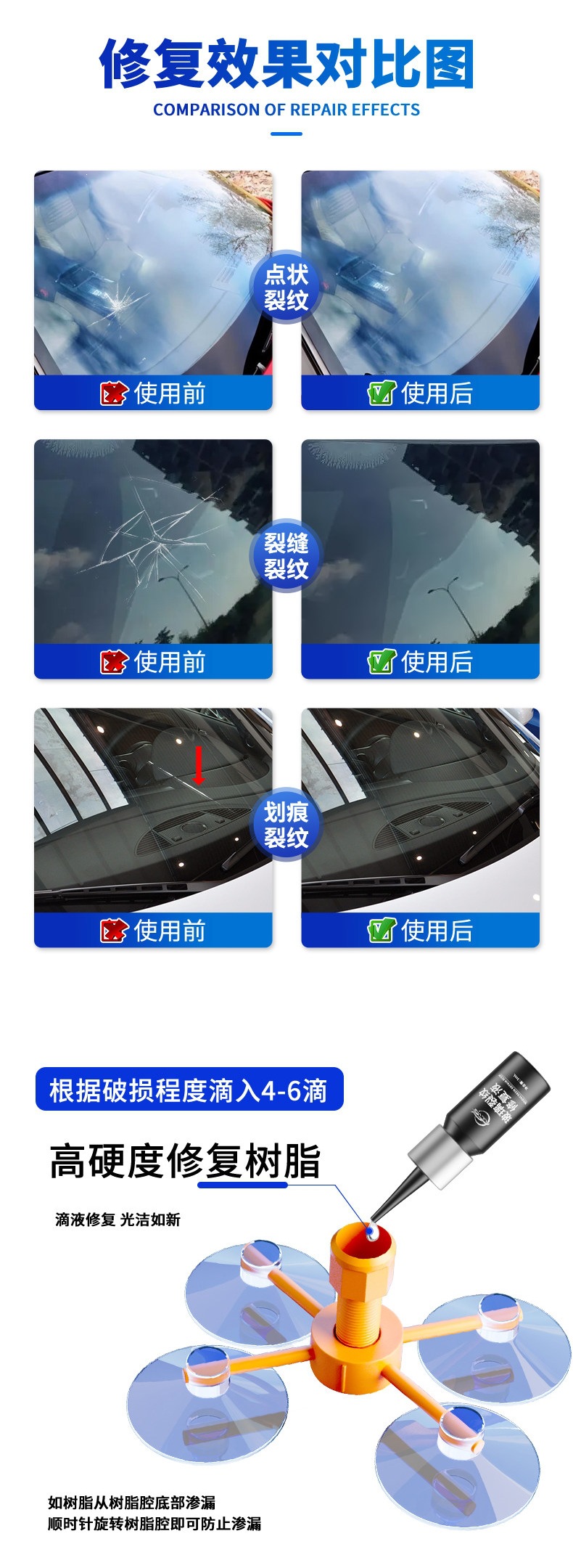 Car Glass Repair Liquid for Front Windshield, Window Mirror Crack, Fissure, Scratch Repair Glue, Restoration Agent, Magic Tool