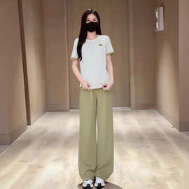 潮牌时尚刺绣上衣休闲套装女夏新款运动短袖T恤上衣直筒裤两件套