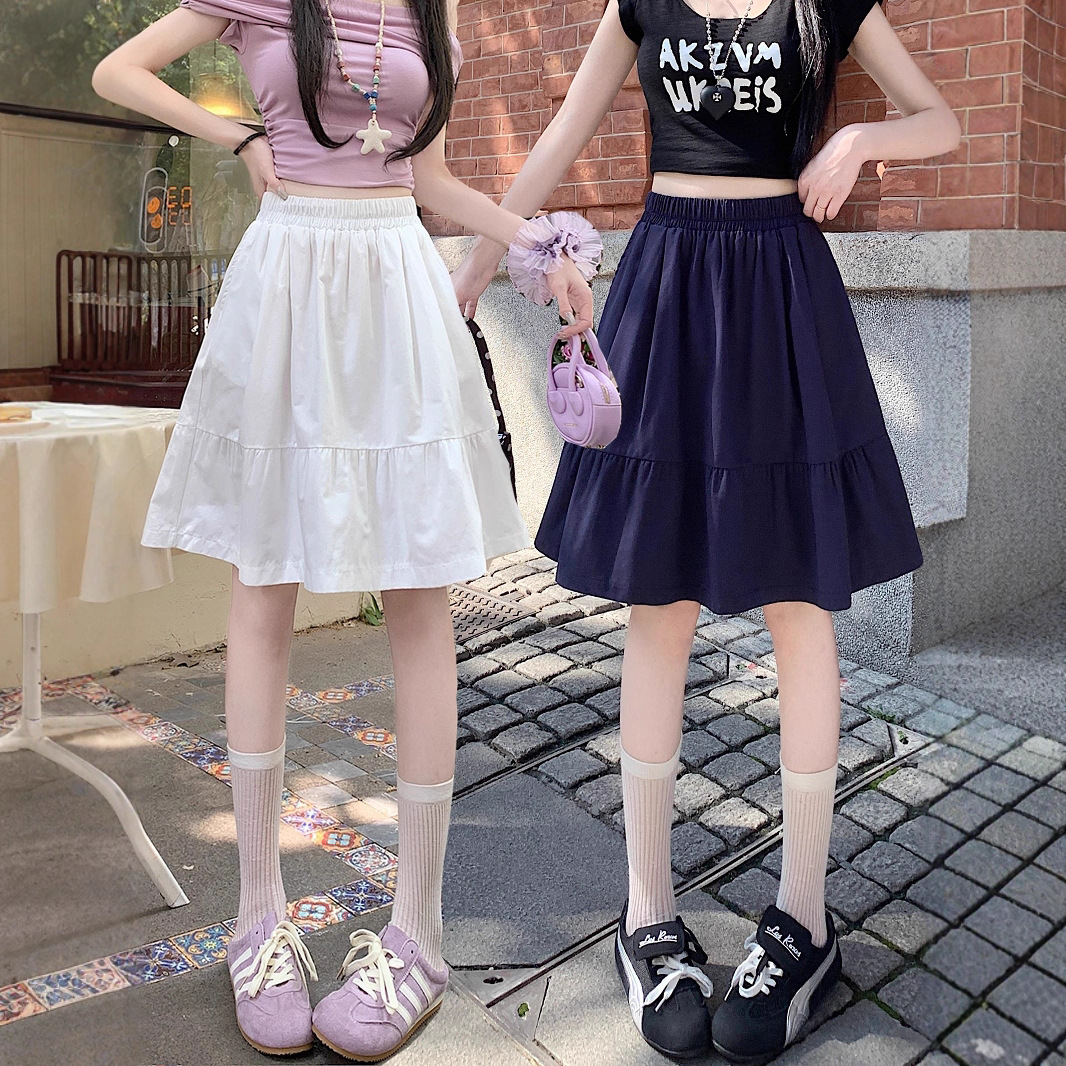 藏青色工装休闲五分半身裙女a字过膝短裙2025新款春夏5分中裙夏天