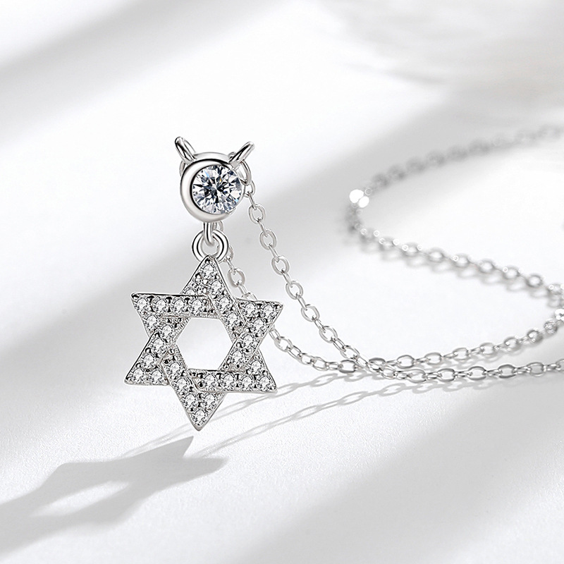 S925 plata esterlina estrella de seis puntas collar al por mayor de moda de mujer estilo japonés y coreano completo diamante estrella ins diseño clavícula cadena