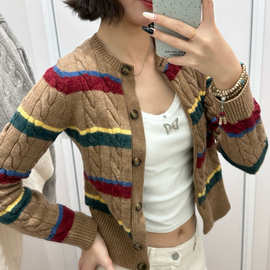 RL拉夫小马战马姜饼人开衫麻花毛衣彩虹条纹复古针织外套秋冬女