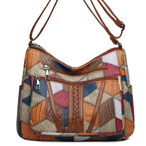 2024 New Women's Middle-Aged Mother Large Capacity Patchwork Office Commute Multi-Pocket Cross-Body Bag Single Shoulder Bag