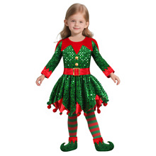 儿童女款精灵服 圣诞节绿色精灵服套装 节日派对演出cos服