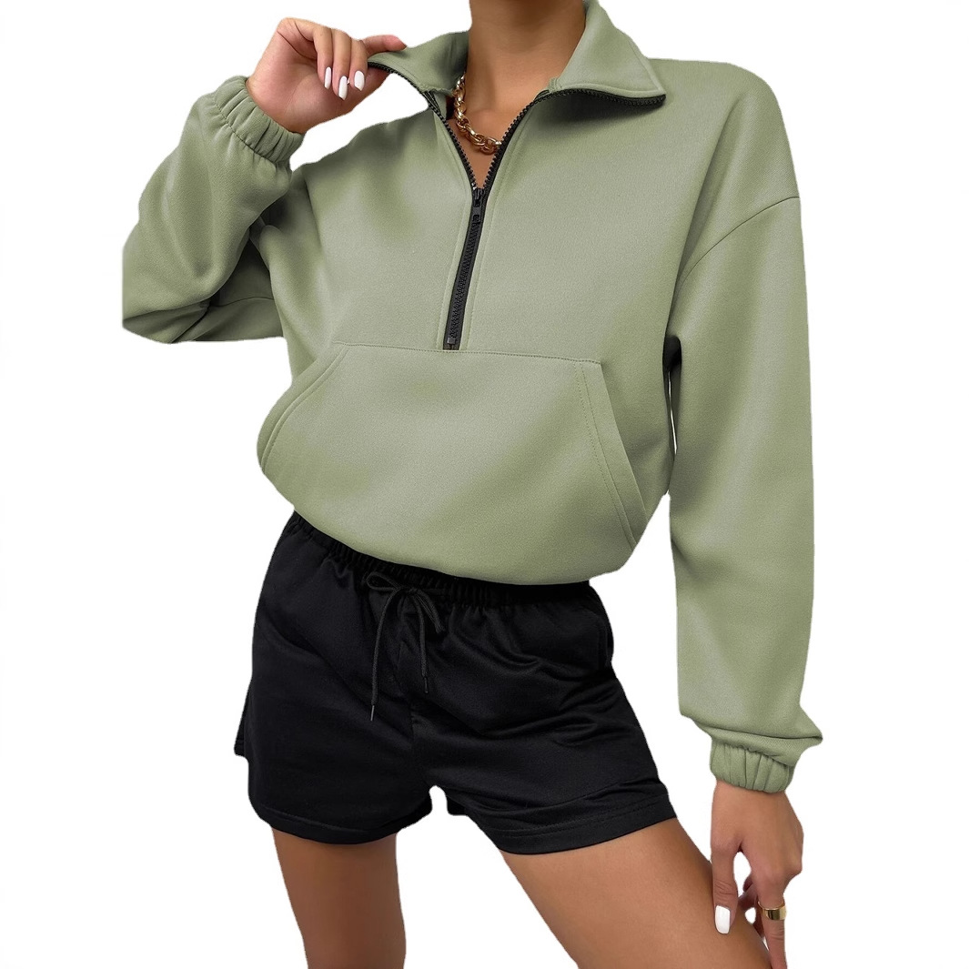 Amazon popular 2023 europeo y americano Otoño e Invierno transfronterizo Comercio exterior superior cremallera soporte cuello manga larga forro polar suéter suelto para las mujeres