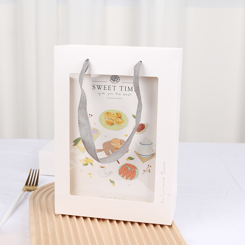 中秋月饼礼盒手提袋包装袋蛋黄酥包装盒雪媚娘雪花酥简约白色开窗