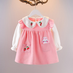 New 2022 Autumn Girls' Baby Dress with Fashion Cherry Cartoon Pattern, Suitable for 1-3 Year Olds