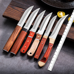 Mongolian Small Knife with Copper Head, Wooden Handle, Household Fruit Knife, Outdoor Portable Meat Knife, Wholesale Stainless Steel