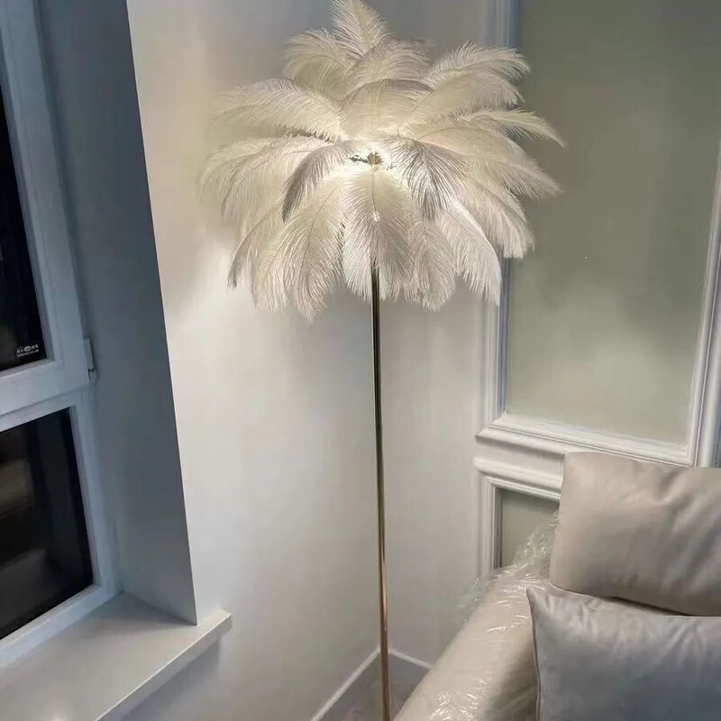 Feather floor lamp Nordic ins American style living room ostrich bedroom internet celebrity light luxury live streaming room creative table lamp