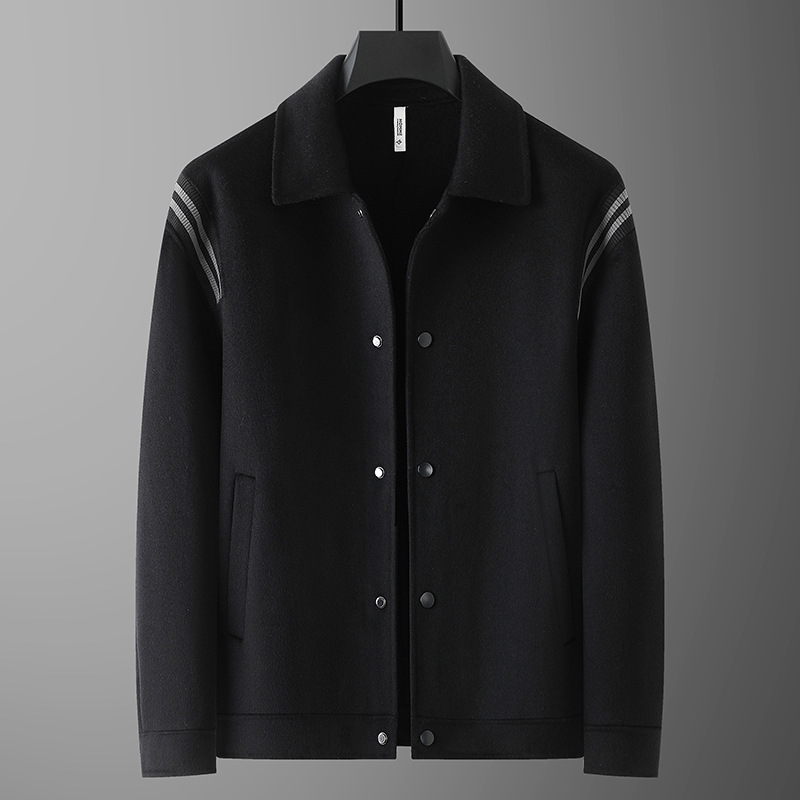 胖子哥2024年秋冬新款男士加肥加大码短款翻领毛呢外套男双面呢