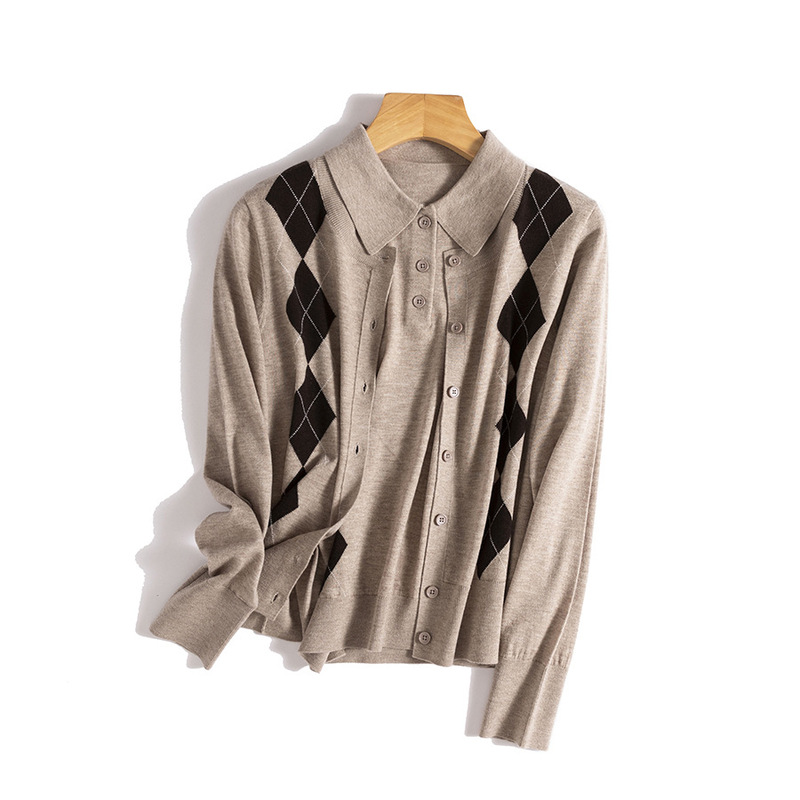 【Miu British Style】Early Autumn Classic Diamond Pattern Knitted Short-Sleeve/Cardigan Women's New Casual Versatile Top 【Miu British Style】Early Autumn Classic Diamond Pattern Knitted Short-Sleeve/Cardigan Women's New Casual Versatile Top