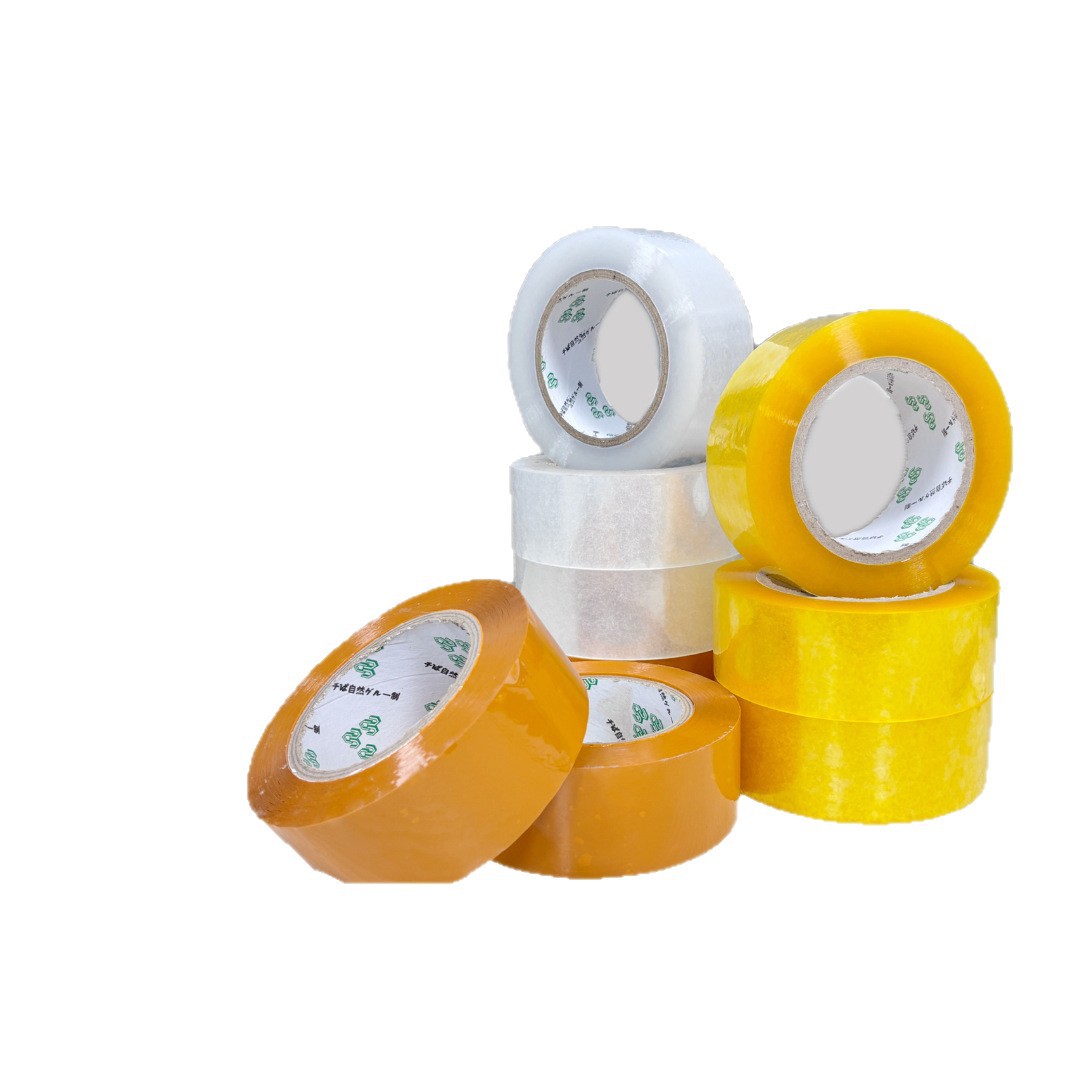 Cinta transparente de alta viscosidad para sellar cajas, cinta de embalaje, cinta de sellado para envíos exprés de comercio electrónico, cinta amarilla, venta al por mayor por caja, personalizable.