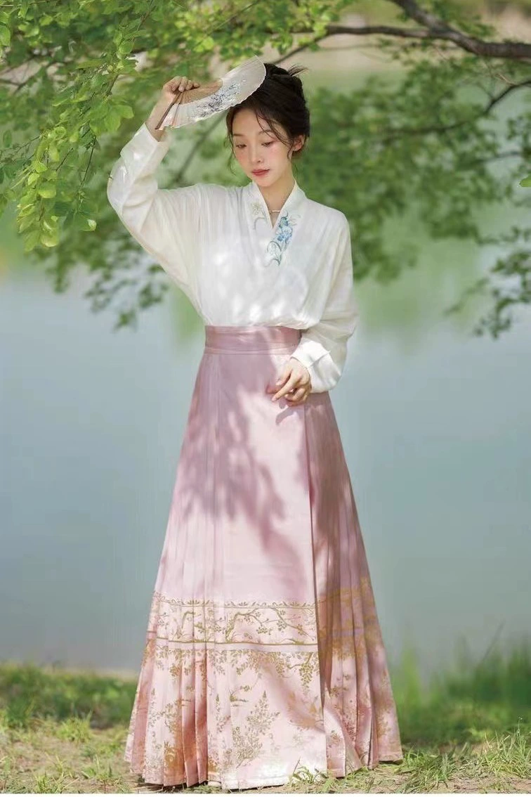 Женская юбка Hanfu Mamian, летний тонкий комплект в стиле ретро, ​​новый китайский стиль с принтом, повседневный рукав для поездок на работу в самолете с подтяжками