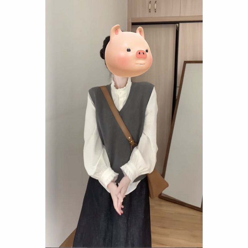 秋の女性向けの甘いスタイルの衣装、新しいカジュアルニットベスト、万能トップス、スカート、スリーピーススーツの完全なセット|undefined