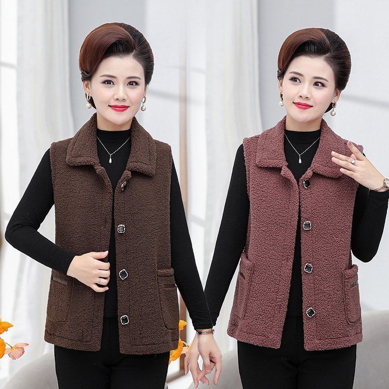 Mom outfit grain Vest Autumn and winter new pattern waistcoat vest coat Middle and old age lady Lamb Plush Vest