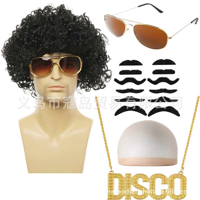 Halloween 60S Cos Fan Hair 80S Punk Rock Dress up Peace Party Cosplay Hippie Wig