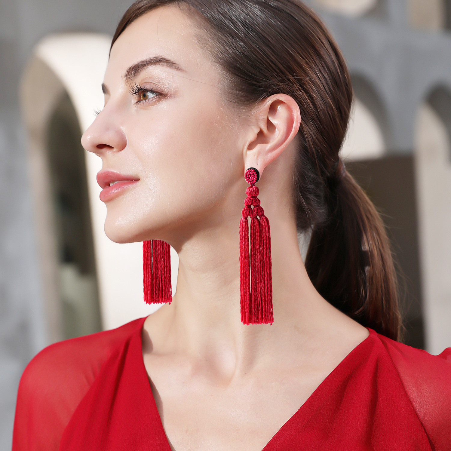 2021 ethnic style hand-woven rope knot tassel earrings women's rope earrings fashion rice beads earrings jewelry