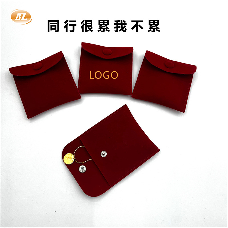 Exquisita bolsa de franela roja anillo pendiente collar perla cremallera joyería de mano embalaje de joyería a presión bolsa de almacenamiento