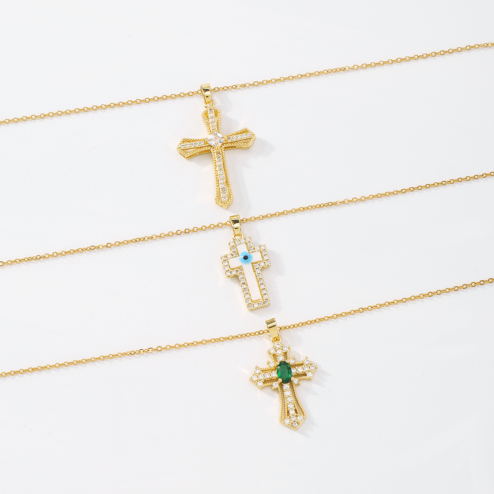 Exaggerated Cross Necklace Geometric Micro-inlaid Zircon Necklace display picture 1