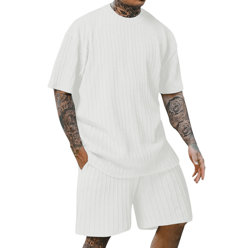 2025 Amazon New Hot-Selling Men's Sports Pure Color Round Neck Pullover Jacquard Texture T-Shirt Single Top 2025 Amazon New Hot-Selling Men's Sports Pure Color Round Neck Pullover Jacquard Texture T-Shirt Single Top