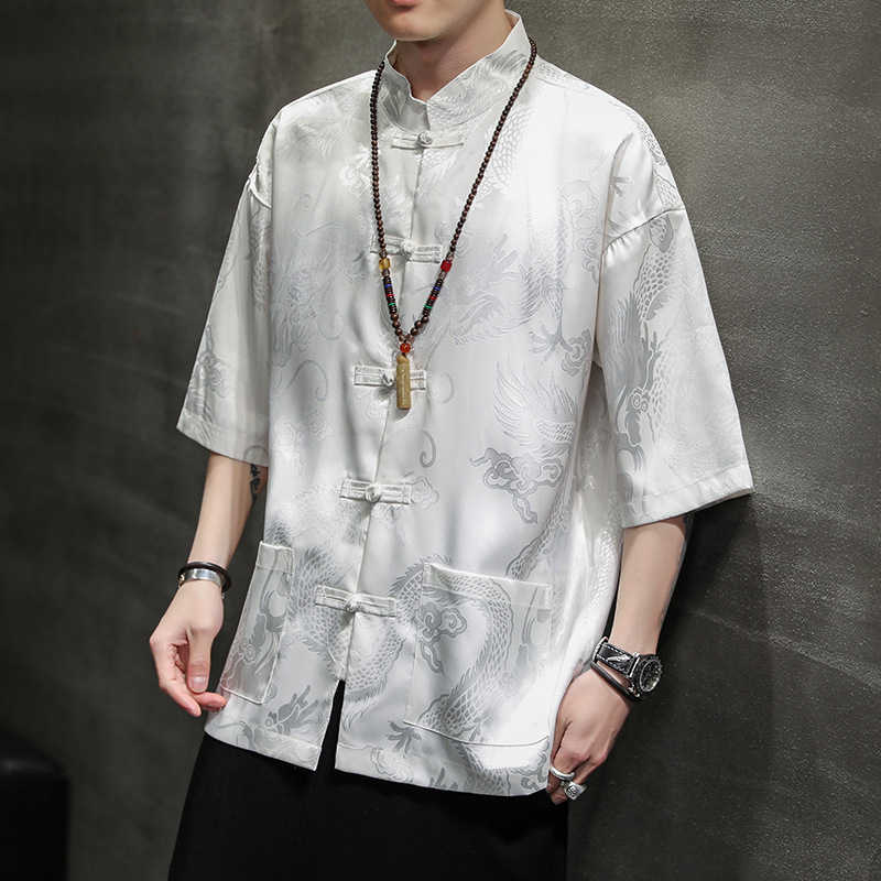Chinese Style Men's Ice Silk Short-Sleeved Shirt Men's Summer Ice Silk Zen Tai Chi Suit Buckle Tang Suit Hanfu Thin Jacket Chinese Style Men's Ice Silk Short-Sleeved Shirt Men's Summer Ice Silk Zen Tai Chi Suit Buckle Tang Suit Hanfu Thin Jacket