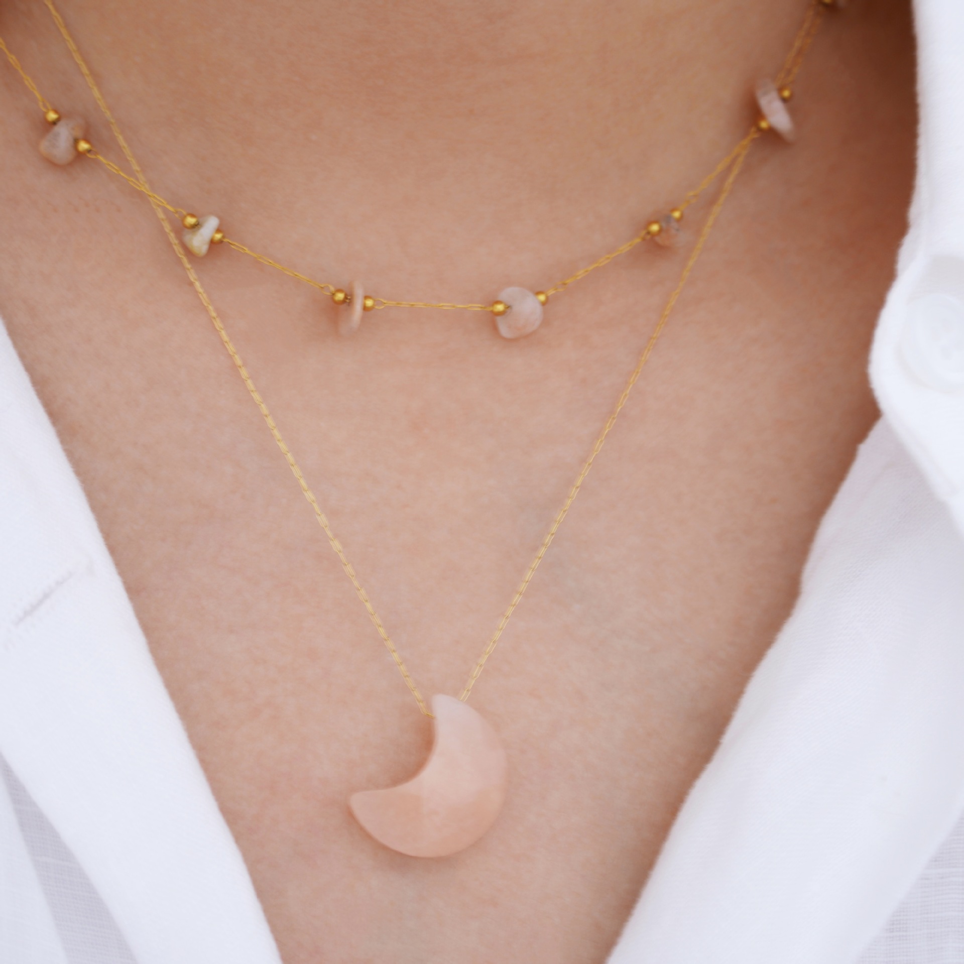 IG Style Casual Geometric Sector Moon Natural Stone Titanium Steel Natural Stone Pendant Necklace Necklace In Bulk display picture 4