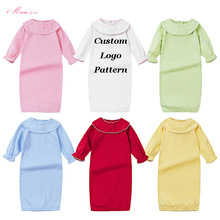 定制外贸婴儿睡袋棉质睡裙帽子套装曲牙花边Picot Trim baby slee