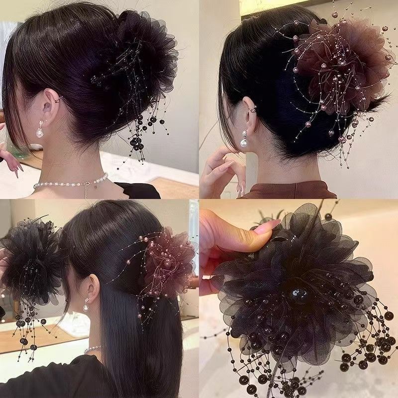 Light Luxury Hair Accessory with Petals, Feathers, Beads, and Tassels, Hair Clip, Hair Claw, Shark Clip for Women, 2026 New Model