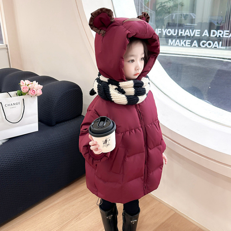 女童羽绒服冬季2025新款儿童洋气加厚白鸭绒宝宝秋冬纯色冬装外套