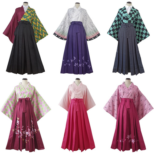 Demon Slayer Cosplay Costume: Tanjiro Kamado, Inosuke Hashibira, Nezuko Kamado, Fujiwara no Gekkou, and Togakushi Mitsuuri Kimono Set