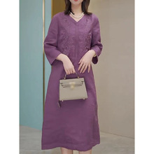 轻奢高端亚棉麻连衣裙2025夏季新款文艺重工刺绣气质宽松连衣裙