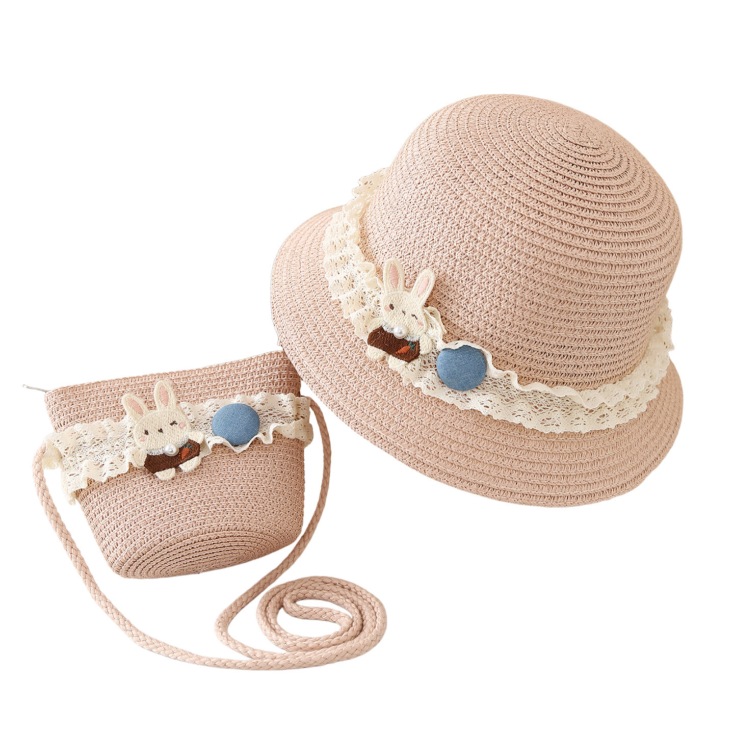Kids Casual Sun Hat UPF 50+ Parent-child Children's Straw Set, French Floral Girls, Summer Sun For Kids And Babies, Beach Hat_voghion.com
