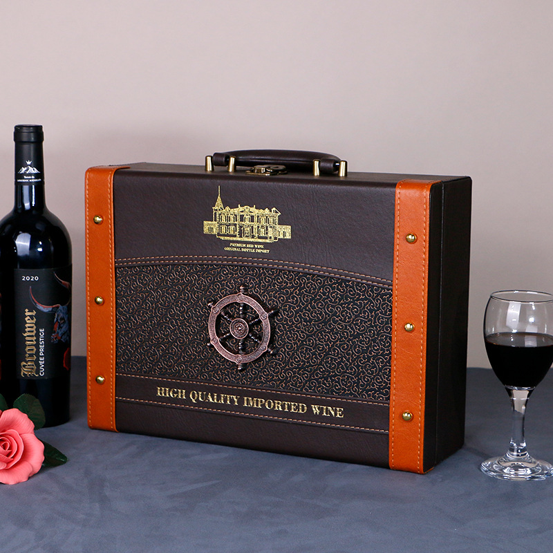白酒红酒盒定制logo空盒手提酒瓶双支木盒礼品包装皮盒高档木盒