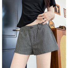 黑白条纹西装短裤女外穿夏薄款中低腰显瘦外穿阔腿裤宽松水洗热裤