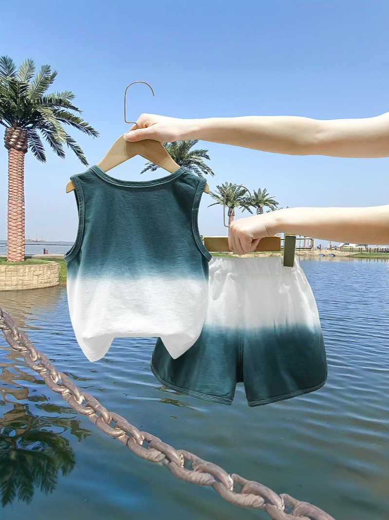 7827 Traje de chaleco de teñido anudado de verano para niños, ropa de verano sin mangas para niños, moda para bebés, fresco y guapo