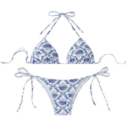 Women's Swimsuit 2025 European and American Style Floral Print Halter Neck Tie-up Hot Spring Swimwear Sexy Beach Bikini