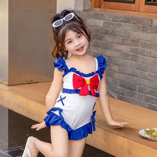 Girls' Swimwear 2025 New Summer Baby Little Girl Bow Tie Swimming Children Princess Wind Swimsuit