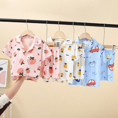 21夏季新品儿童绵绸套装男童家居服宝宝空调服女童睡衣|ru