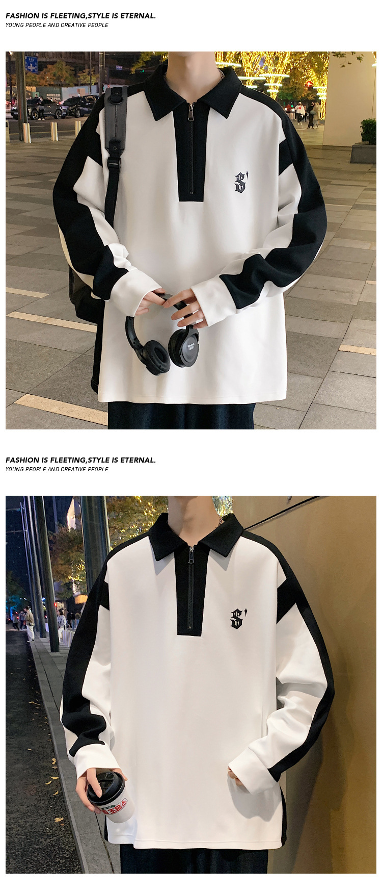 Herren Half-zip Polo Sweatshirt Mit Stehkragen Locker Geschnitten_voghion.com
