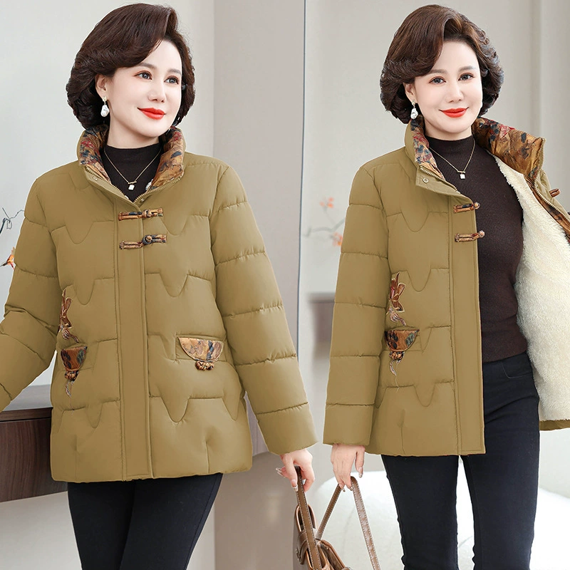 Зимняя хлопчатобумажная куртка для мамы среднего возраста 2024 новые иностранные женщины среднего и пожилого возраста осенью и зимой хлопчатобумажная куртка