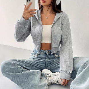 European and American in stock Short Long Sleeve Zipper Hooded Sweat Amazon Sweat Explosions Short
