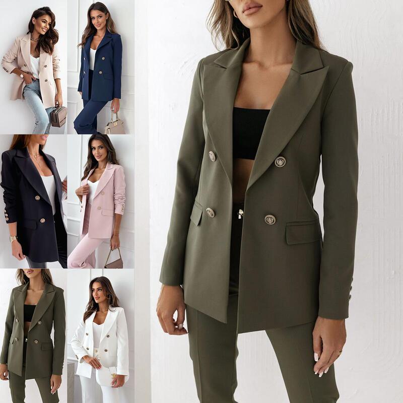 2026 Spring and Autumn New Cross-Border Women's Amazon Aliexpress European and American Double-Breasted Solid Color Fashion Blazer