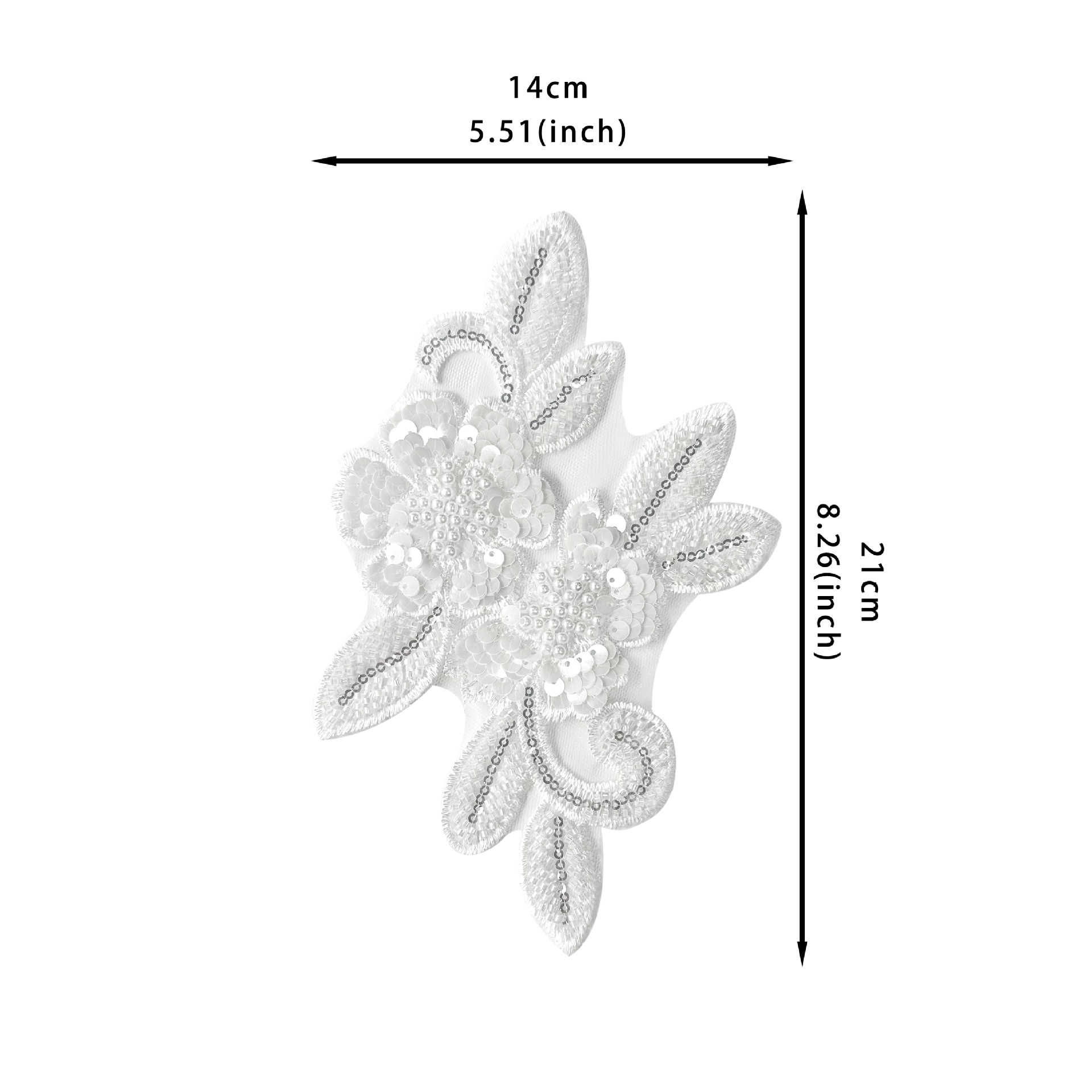 Exquisito encaje floral blanco con ribete de encaje 3D de 21 cm de largo para decoración de ropa, abrigos y mangas.