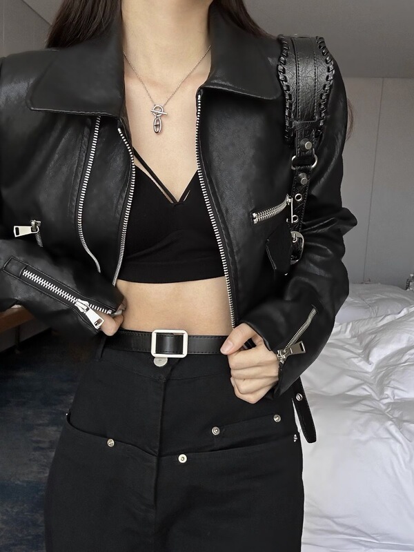 Black PU leather jacket for women, 2026 spring and autumn Korean style casual versatile jacket, trendy short top Black PU leather jacket for women, 2026 spring and autumn Korean style casual versatile jacket, trendy short top