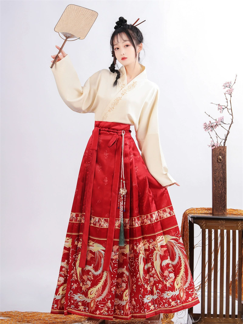 Ming Hanfu Женский Han Element 2023 Новый стиль танец Феникса Весна и лето Улучшенная юбка для лица лошади Повседневный древний костюм