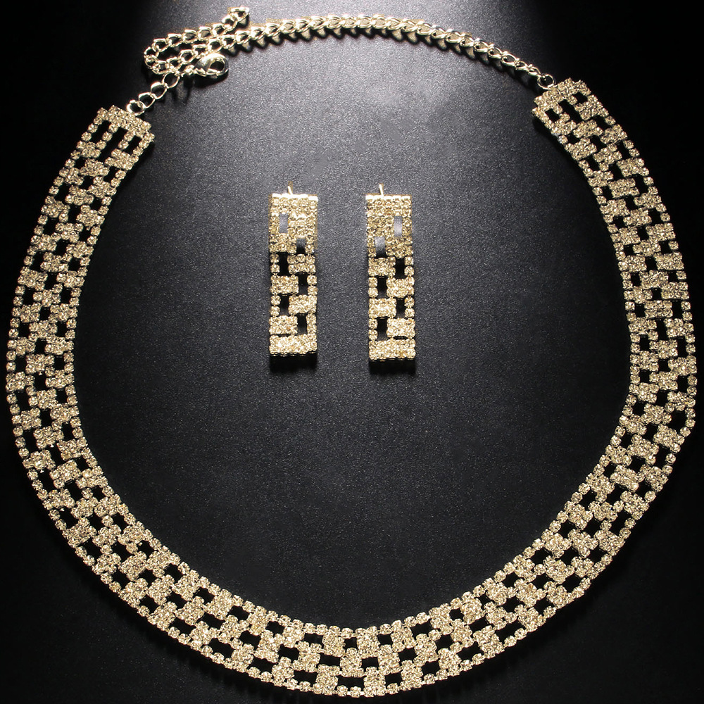 Juegos de joyería geométrica de venta caliente transfronteriza de alta calidad de diamante cerradura accesorios de pendientes simples conjunto de joyería