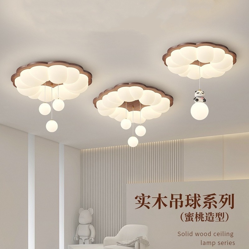 全光谱中古主卧室灯吸顶灯美式复古胡桃木色中古诧寂风房间灯具|undefined