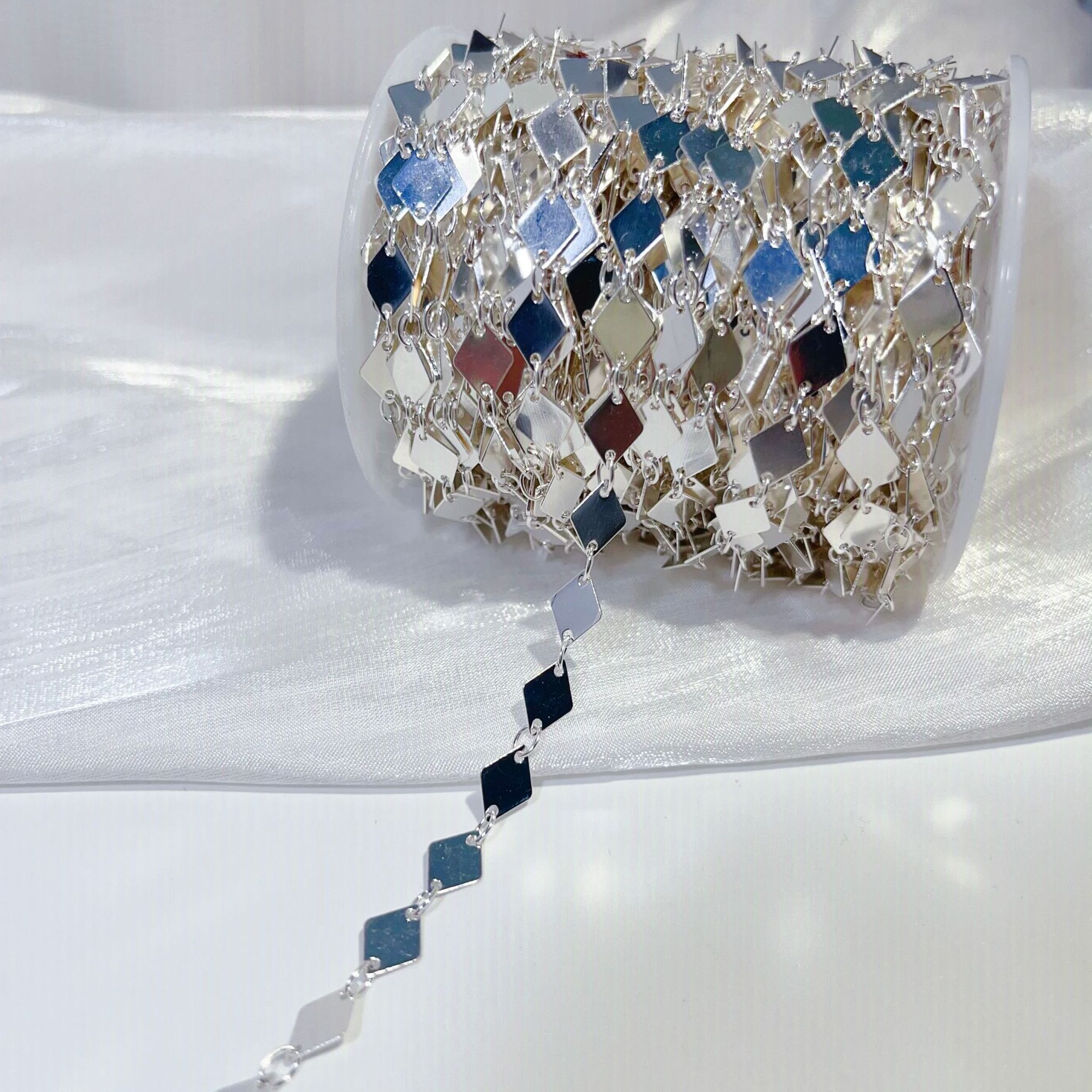 6mm新款保色纯铜长方菱形片链流苏链条diy手工古风发簪材料配件链