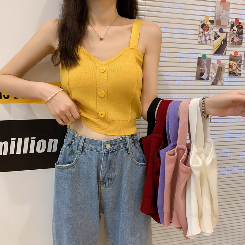 2024 New Summer Girl Heart Camisole Slim Knitted Knitted Camisole for Women
