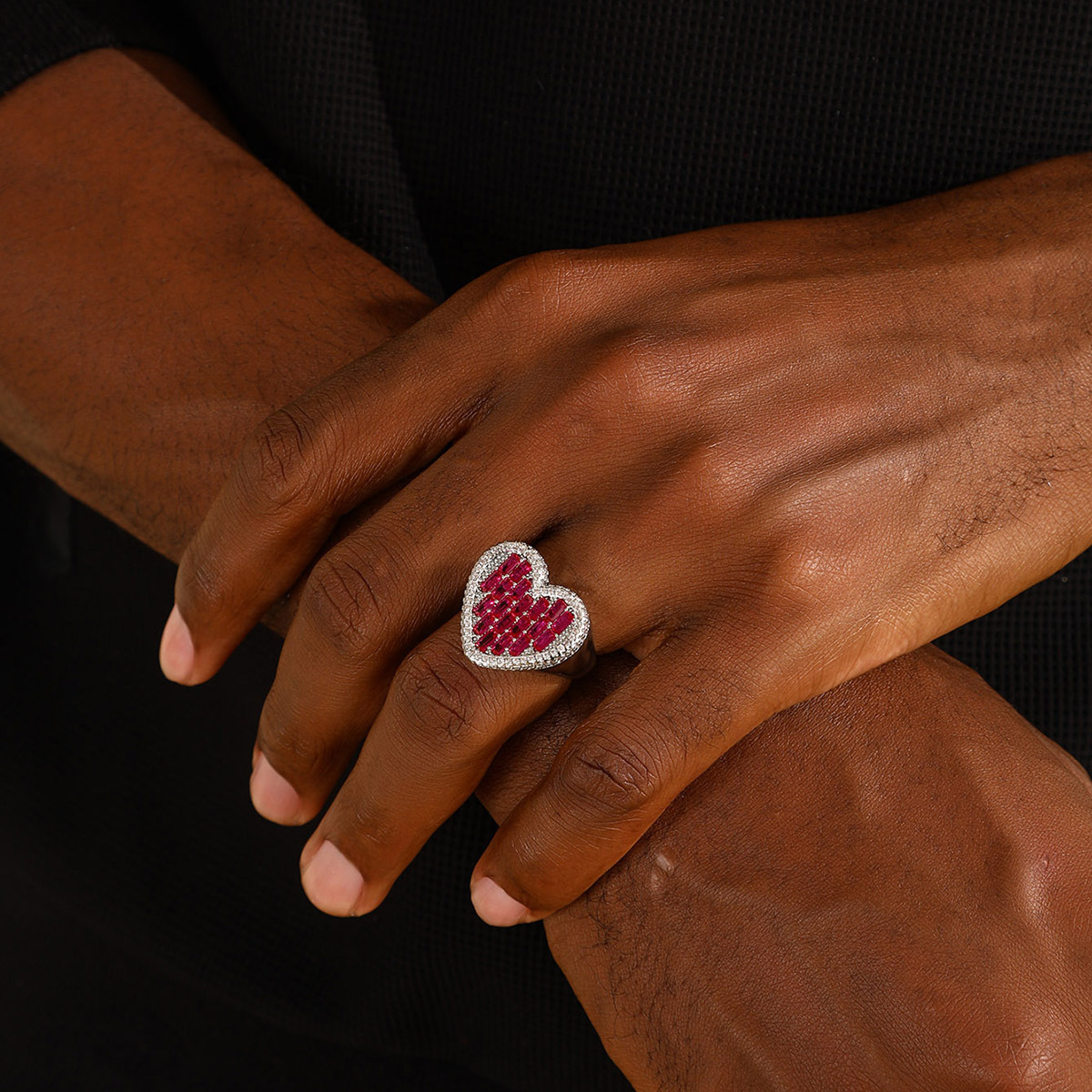 Heart Shape Pattern Men's Gender Shiny Heart Shape Copper Inlay Zircon Men's Rings